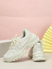 運動老爹鞋適用於男士字母圖案前綁帶運動鞋