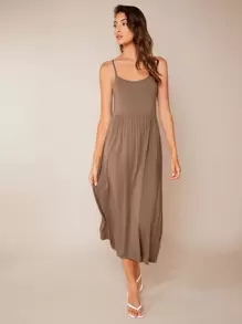 SHEIN BASICS Solid Cami Dress - Mocha Brown - View 1