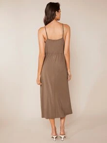 SHEIN BASICS Solid Cami Dress - Mocha Brown - View 2