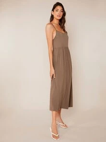 SHEIN BASICS Solid Cami Dress - Mocha Brown - View 4