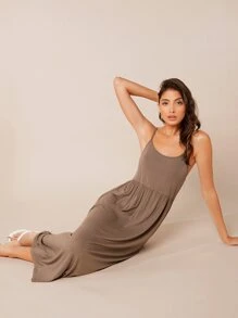 SHEIN BASICS Solid Cami Dress - Mocha Brown - View 5