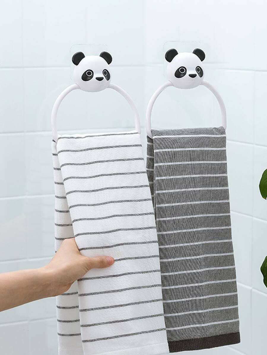 1pc Panda Design Towel Ring - Black and White - View 1