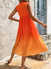 SHEIN VCAY 漸層繫帶領無袖娃娃裙 - 橘色 - 查看 2