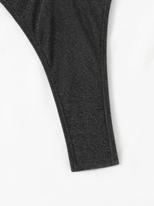 金屬質感環鏈單肩連體泳衣 - 黑色 - 查看 6