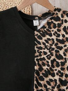 SHEIN Tween Girl 1pc Leopard Print Tee Dress - Multicolor - View 4
