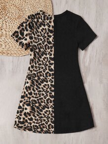 SHEIN Tween Girl 1pc Leopard Print Tee Dress - Multicolor - View 6