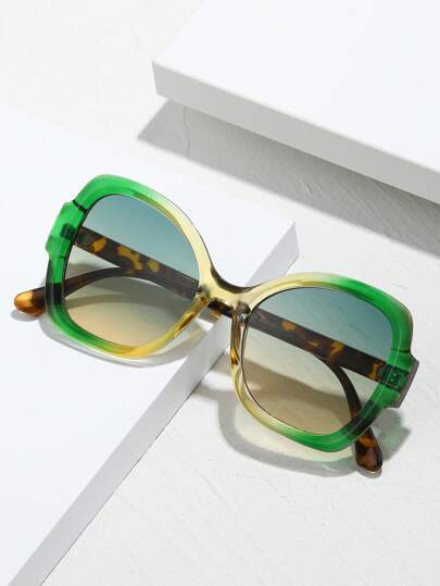 1副女士玳瑁色幾何框架時尚太陽眼鏡適用於日常