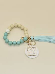 1入組女士釘珠和字母裝飾時尚鑰匙圈適用於母親節 - 薄荷綠 - 查看 2