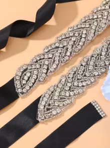 1pc Women Rhinestone Decor Luxury Bridal Belt For Wedding Party Royal. Valentine's Day Accessories,Elegant,Birthday - Black - View 5