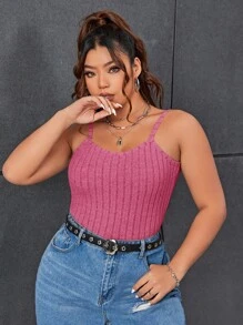 SHEIN EZwear Plus Solid Cami Top - Pink - View 1