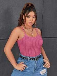 SHEIN EZwear Plus Solid Cami Top - Pink - View 3