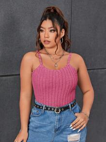 SHEIN EZwear Plus Solid Cami Top - Pink - View 4