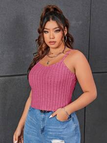 SHEIN EZwear Plus Solid Cami Top - Pink - View 6