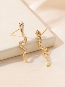Rhinestone Snake Design Stud Earrings - Yellow Gold - View 1