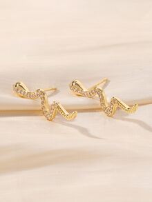 Rhinestone Snake Design Stud Earrings - Yellow Gold - View 3