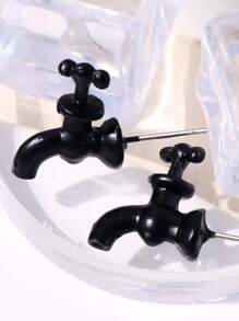 Faucet Decor Stud Earrings - Black - View 5