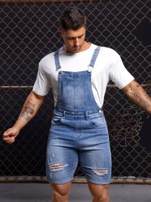 GENTILAND Nam Áo liền quần Denim Bông Rách Cuộn lên Hem Without Tee - Rửa nhẹ - Xem 7