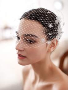 Velo nupcial con diseño de flor - Blanco - Ver 4