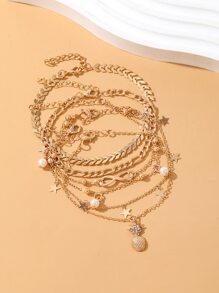 5 cái/bộ Vòng chân trang trí hình quả dứa & ngôi sao - Vàng - Xem 5