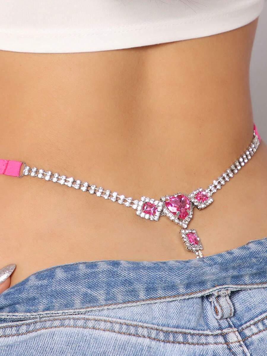 Cadena para cuerpo con diamante de imitación con adorno de corazón - Plateado - Ver 1