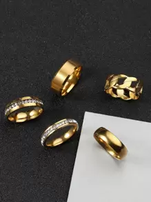 Fashionable and Popular 5pcs/set Men Rhinestone Decor Ring, Stainless Steel Jewelry for Jewelry Gift and for a Stylish Look - Gold - View 2