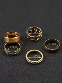 Fashionable and Popular 5pcs/set Men Rhinestone Decor Ring, Stainless Steel Jewelry for Jewelry Gift and for a Stylish Look - Gold - View 3