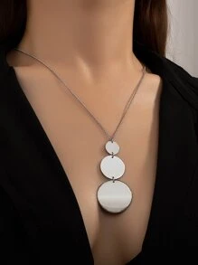 圓形吊飾項鍊 - 銀色 - 查看 1