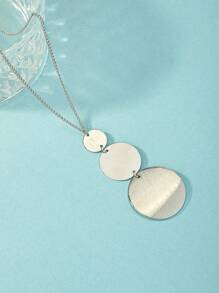 圓形吊飾項鍊 - 銀色 - 查看 4