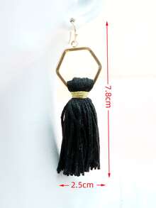 Pendientes largos geométricos con diseño de fleco - Negro - Ver 3