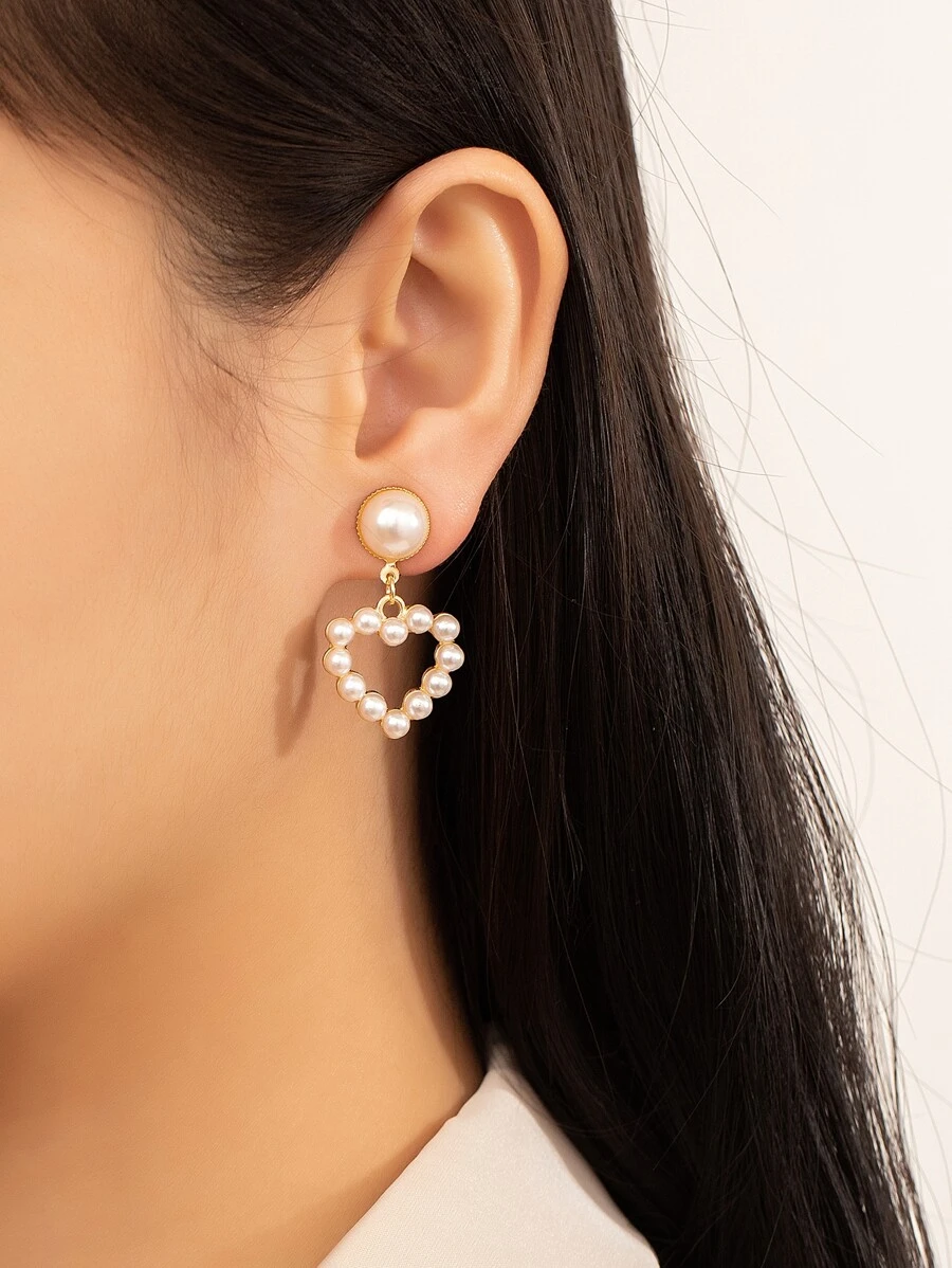 人造珍珠裝飾耳夾 - 金黃色 - 查看 1