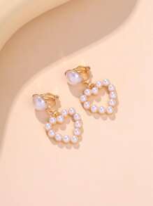 人造珍珠裝飾耳夾 - 金黃色 - 查看 3