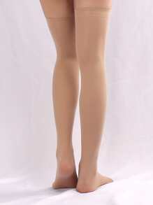 1pair Women Solid 80D Over The Knee Socks For Daily Life, Cozy - Apricot - View 2