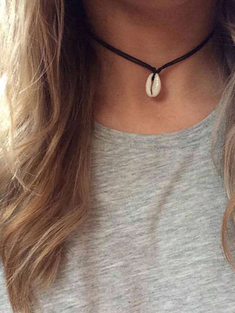 1入組波西米亞貝殼墜飾項鍊適用於女士日常裝飾 - 黑色 - 查看 1