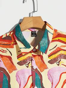 Manfinity Men Allover Print Shirt & Drawstring Waist Shorts - Multicolor - View 3