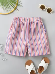 Shorts para niño pequeño Bolsillo A rayas Casual - Rosa - Ver 1