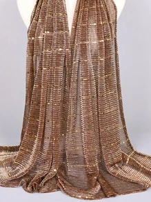 Khăn choàng nhẹ thời trang thanh lịch dành cho nữ với sợi tơ sáng bóng & thiết kế hình học, khăn choàng quấn thoáng khí & chống nắng - Cà phê nâu - Xem 2