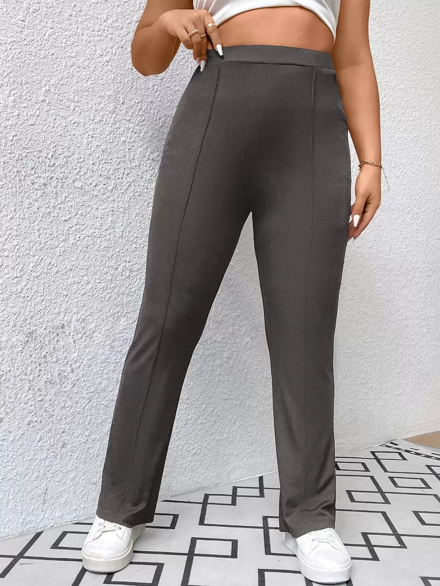 SHEIN Essnce Quần Plus Size màu trơn Giải trí - Xám - Xem 1
