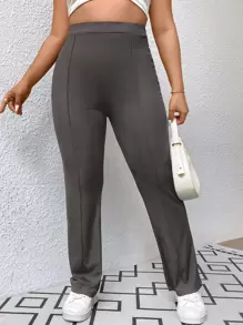 SHEIN Essnce Quần Plus Size màu trơn Giải trí - Xám - Xem 5