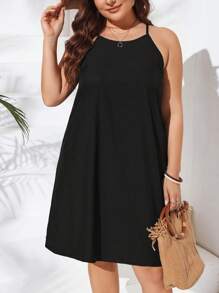 SHEIN VCAY Đầm Plus Size màu trơn Giải trí - màu đen - Xem 1