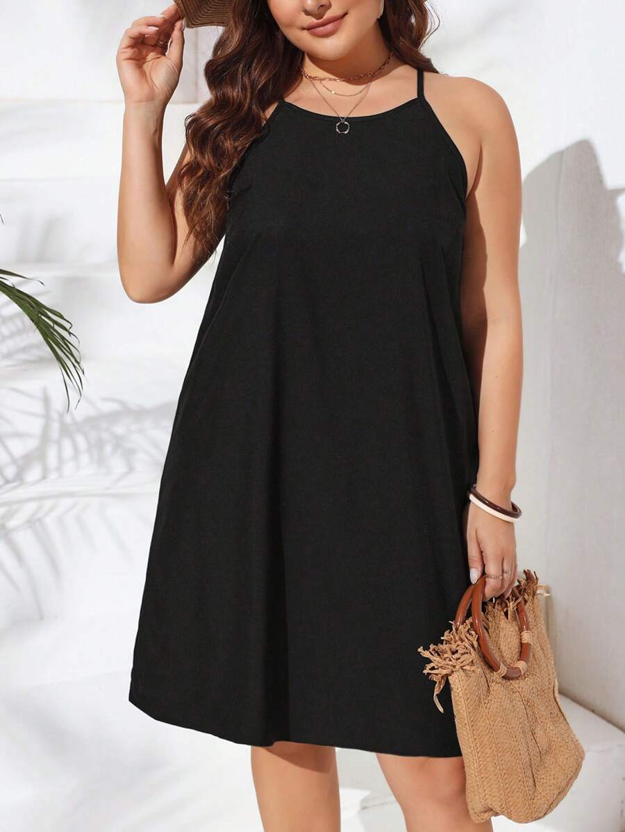 SHEIN VCAY Đầm Plus Size màu trơn Giải trí - màu đen - Xem 1