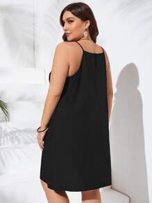 SHEIN VCAY Đầm Plus Size màu trơn Giải trí - màu đen - Xem 2