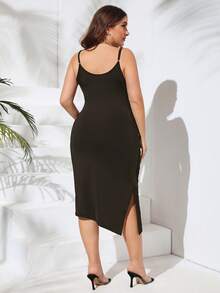 SHEIN Privé Plus Split Thigh Ruched Side Cami Dress - Chocolate Brown - View 2