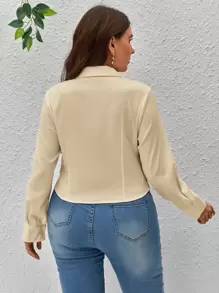 SHEIN Privé Plus Ruched Front Shirt - Khaki - View 2