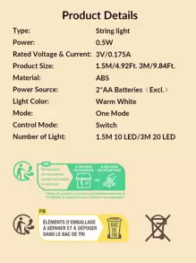 1Pc 10/20/30 LED 1.5/3/5M Bóng Trang Trí Dây Đèn, Đèn Trang Trí Trang Trí Nhà Cửa - Màu vàng - Xem 8