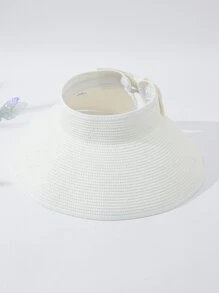 1 件女士糖果色蝴蝶结宽边可折叠太阳帽，时尚适合海滩旅行户外骑行，适合夏季 - 白色 - 查看 12