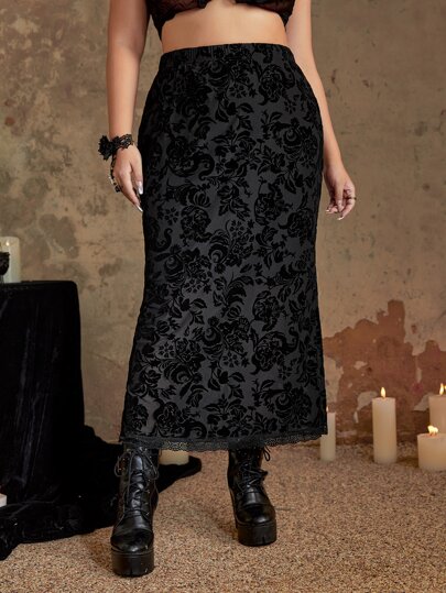 Goth Falda con estampado floral de malla