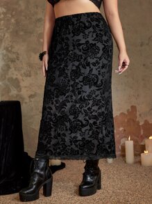 ROMWE Goth 大碼印花網紗半身裙 - 黑色 - 查看 5
