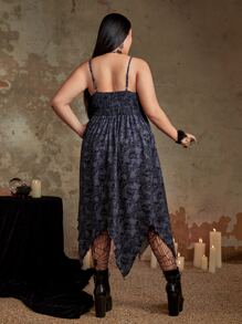 ROMWE Goth Đầm Plus Size Bất đối xứng Dải chun Hoa Lễ Các Thánh Giải trí - Màu xám đen - Xem 2
