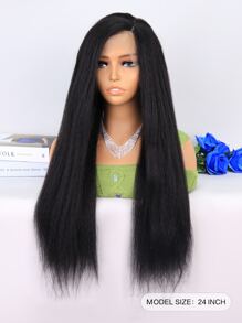 13 X 4 X 1 T 型蕾丝 Yaki 直发合成假发 - 黑色 - 查看 2