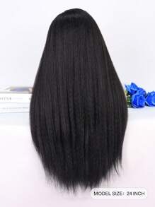 13 X 4 X 1 T 型蕾丝 Yaki 直发合成假发 - 黑色 - 查看 3